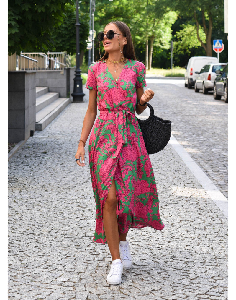 ALINA FLORAL WRAP MIDI DRESS