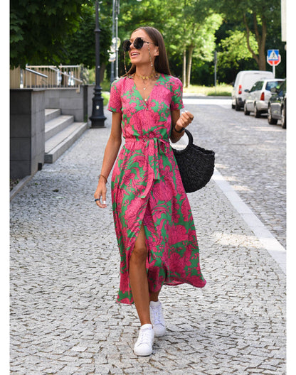ALINA FLORAL WRAP MIDI DRESS