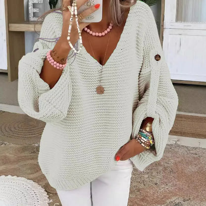 BUTTON SLEEVE V-NECK JUMPER