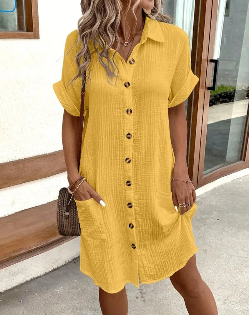 MARIA LINEN POCKET SHIRT DRESS