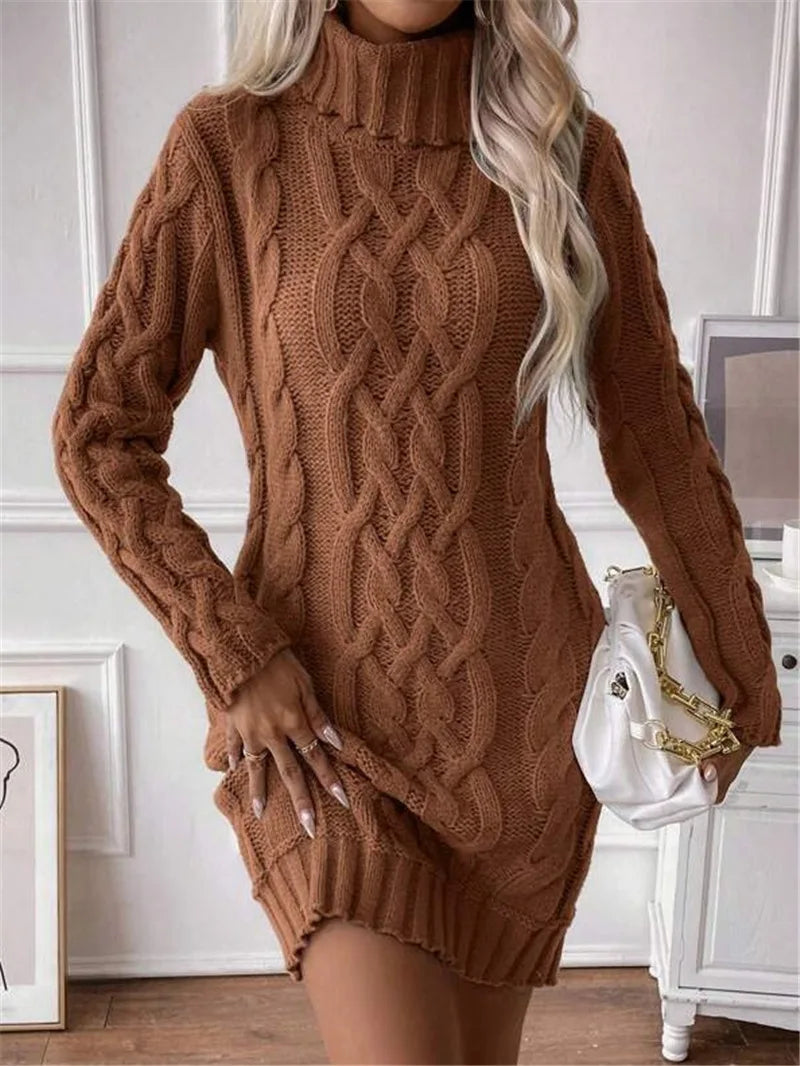 CABLE KNIT ROLL NECK DRESS