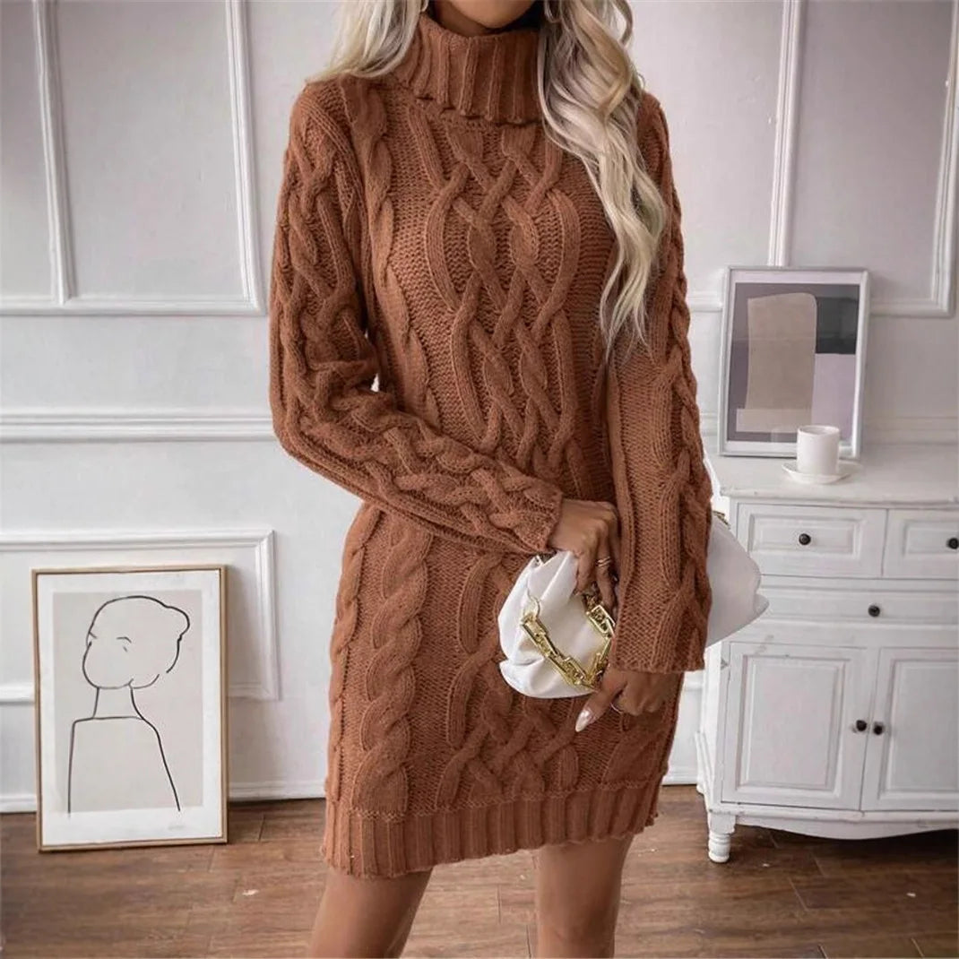 CABLE KNIT ROLL NECK DRESS