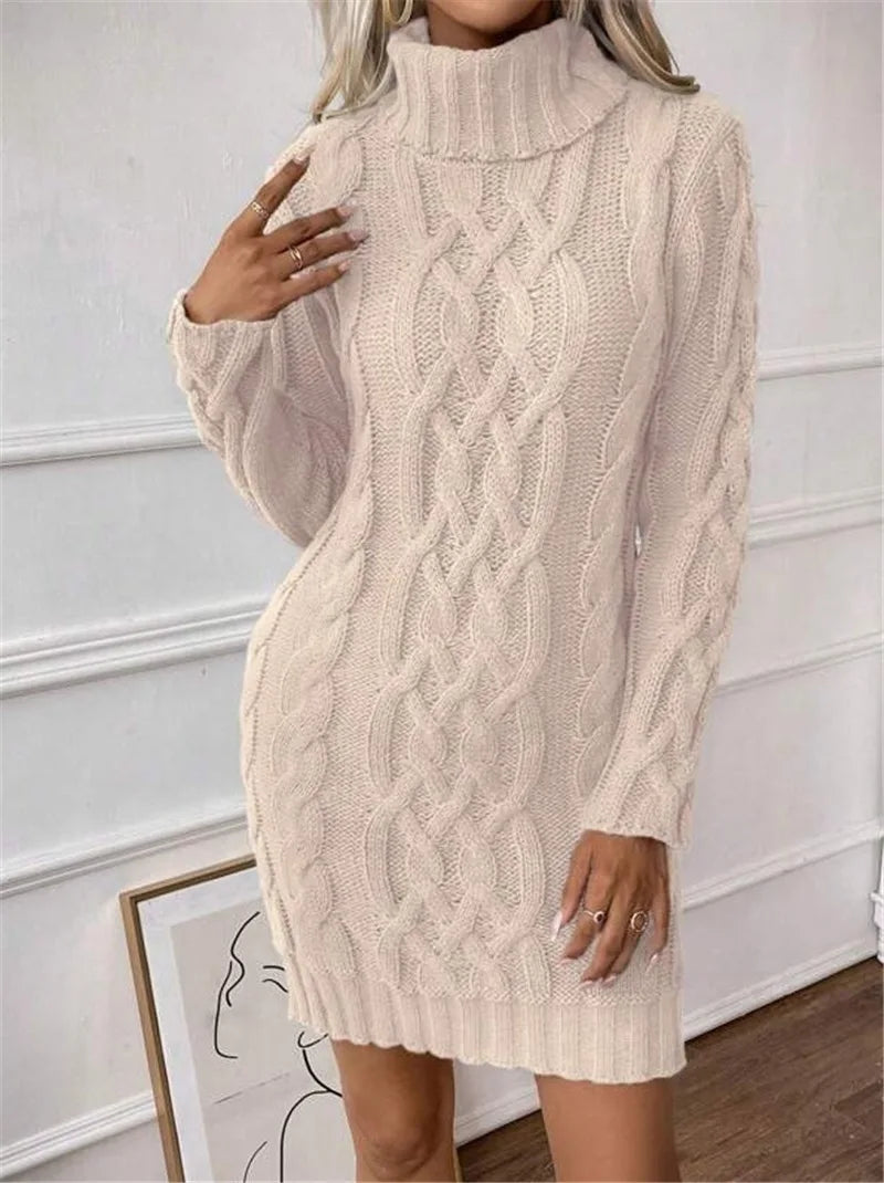 CABLE KNIT ROLL NECK DRESS