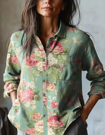 LILA FLORAL EMBROIDERED LINEN SHIRT