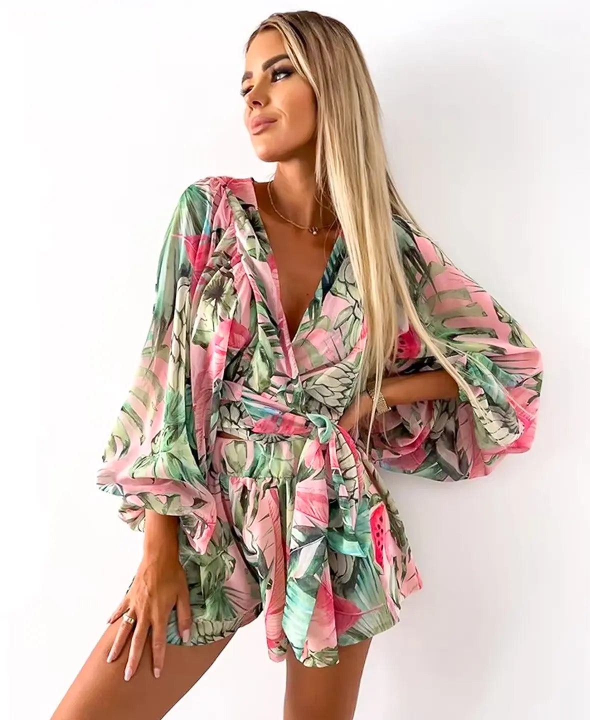 TROPICAL WRAP JUMPSUIT