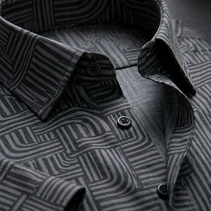ASHFORD BLACK MAZE PATTERN SHIRT