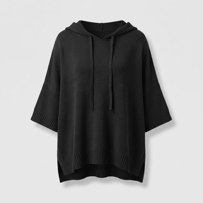 DRAPED KNIT HOODIE TOP