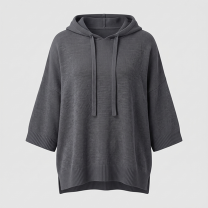DRAPED KNIT HOODIE TOP