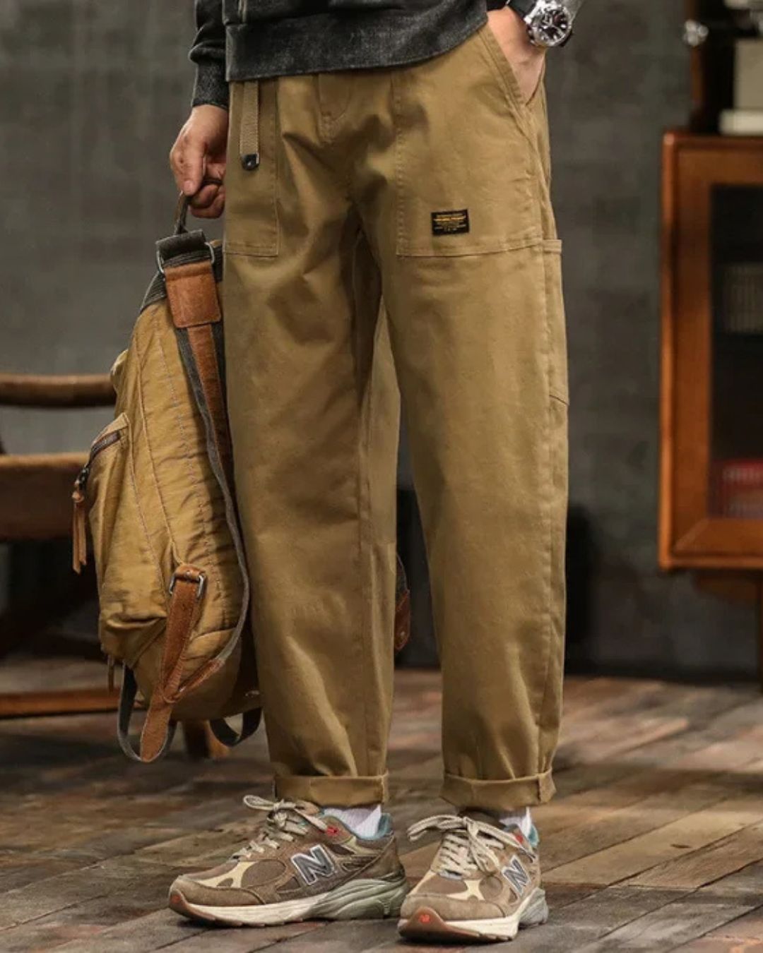 Maillard Color Wide-Leg Cargo Pants Men's Vintage Style main image 0
