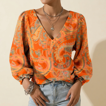 SOLARA PAISLEY V-NECK BLOUSE