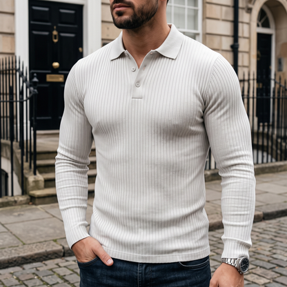 HARROWBY RIBBED LONG-SLEEVE POLO