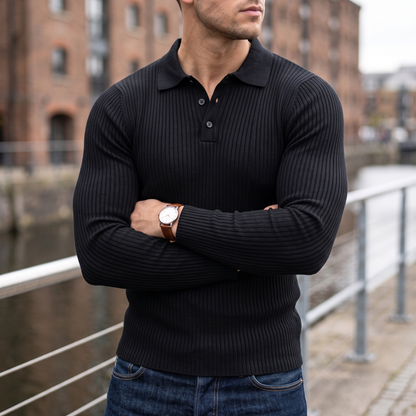 HARROWBY RIBBED LONG-SLEEVE POLO