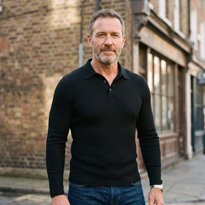 HARROWBY RIBBED LONG-SLEEVE POLO