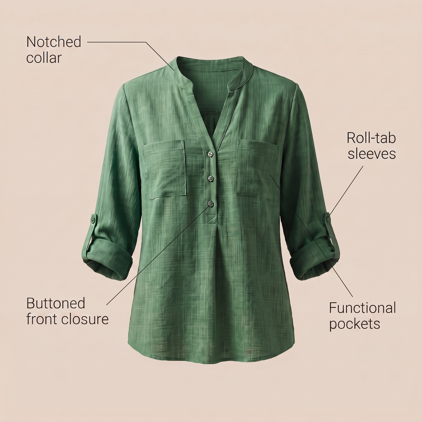 MARLEIGH ROLL-TAB SLEEVE BLOUSE