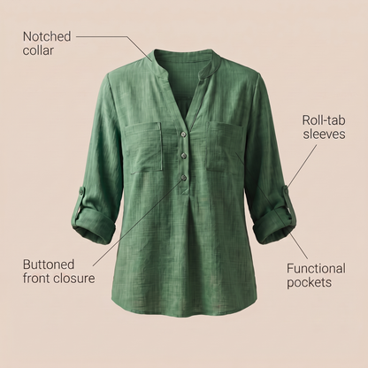 MARLEIGH ROLL-TAB SLEEVE BLOUSE