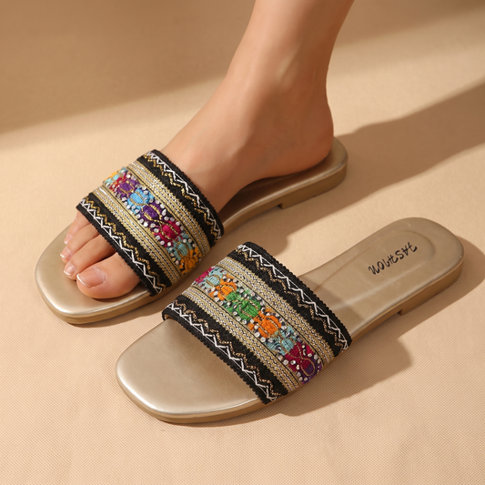 ELOWEN EMBROIDERED COMFORT SLIPPERS