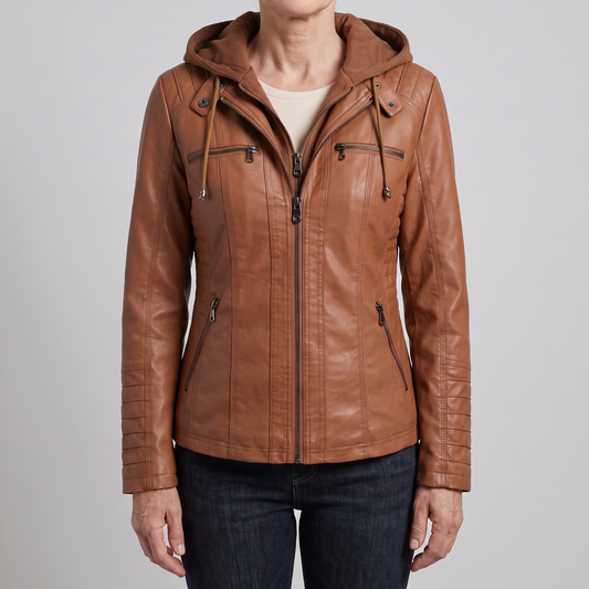 FITTED HOODED LEATHER JACKET