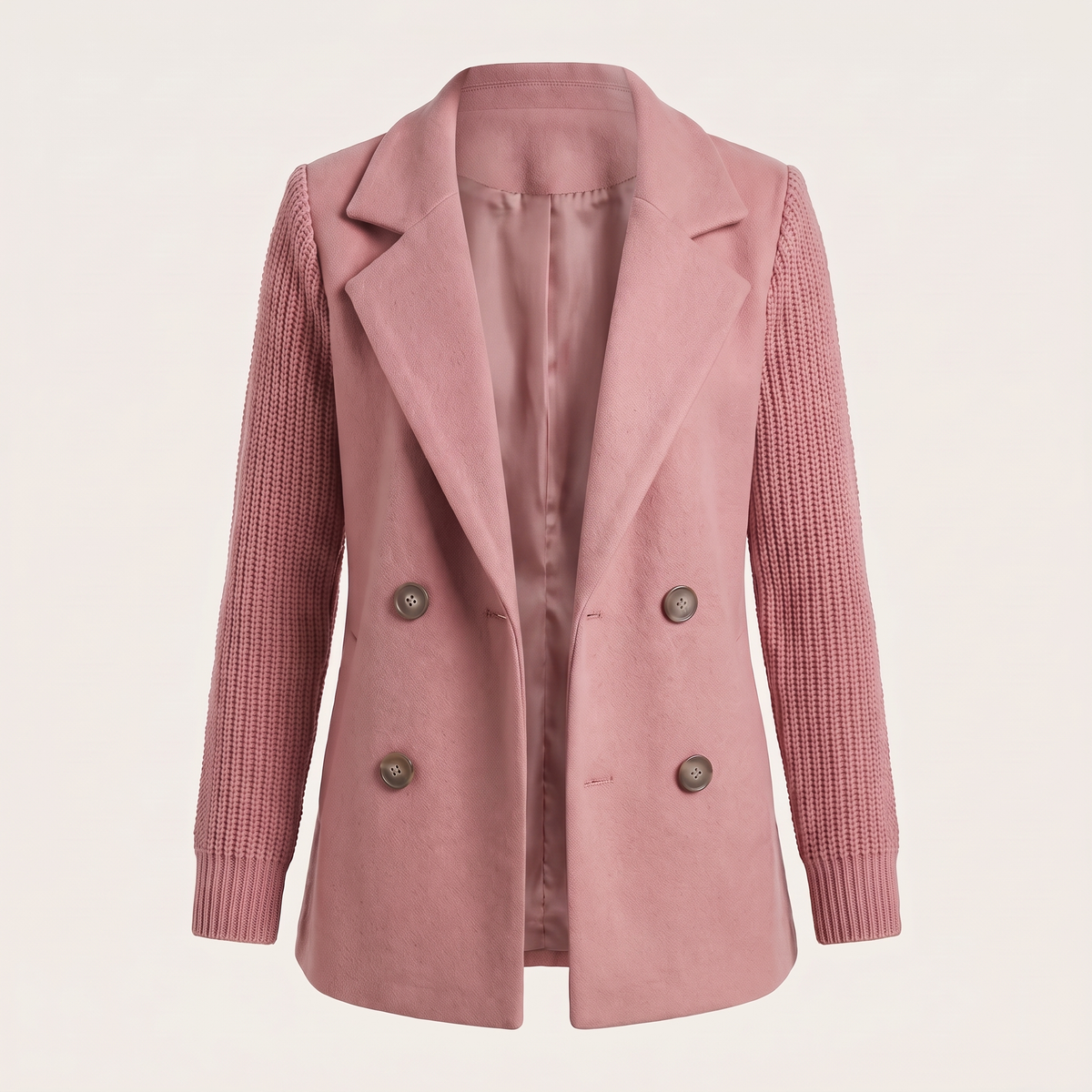 DOUBLE BREASTED KNIT SLEEVE BLAZER