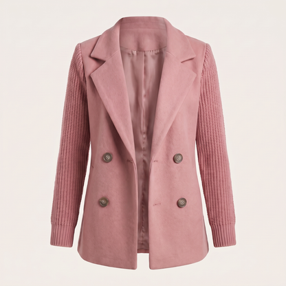 DOUBLE BREASTED KNIT SLEEVE BLAZER