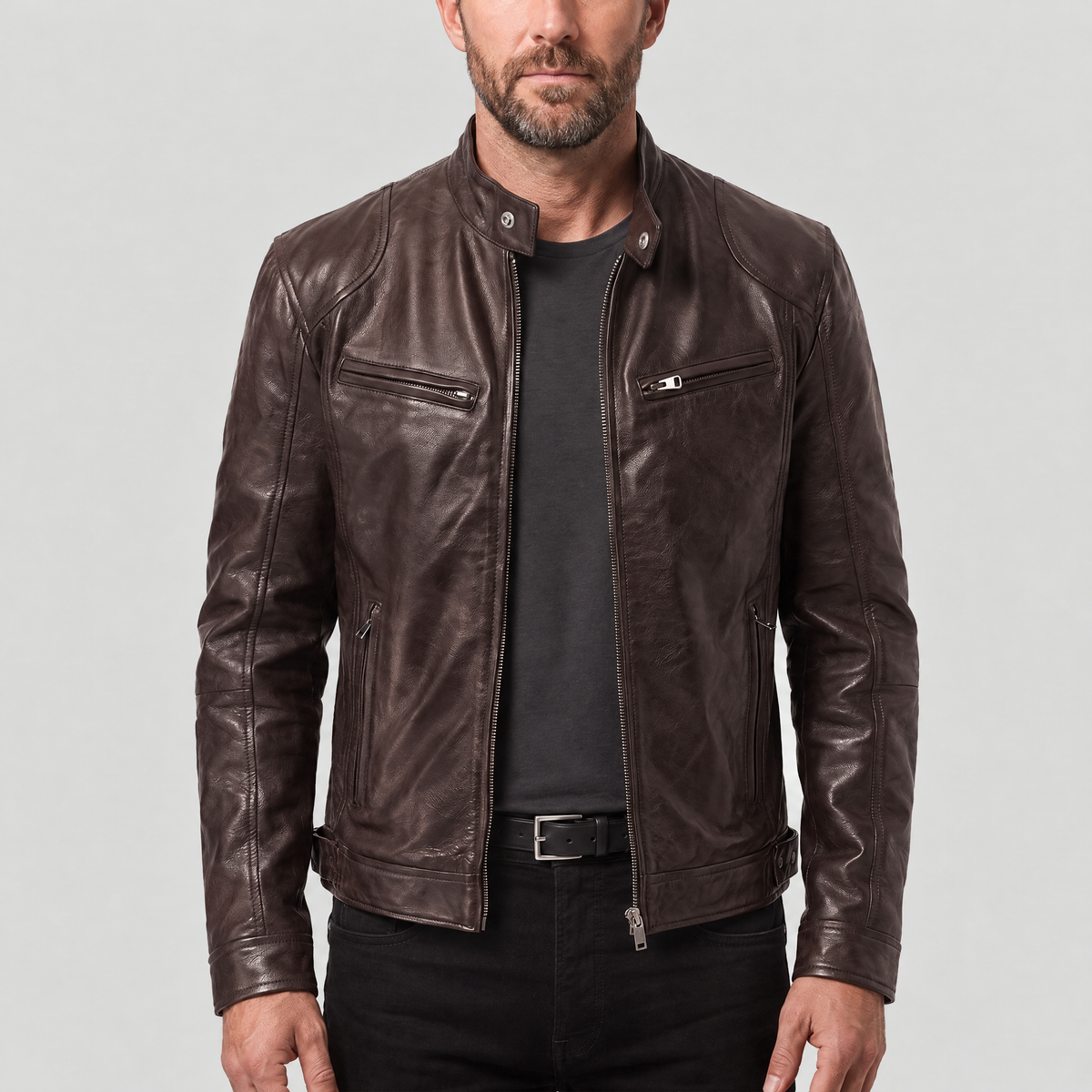 RELAXED LEATHER ZIP JACKET