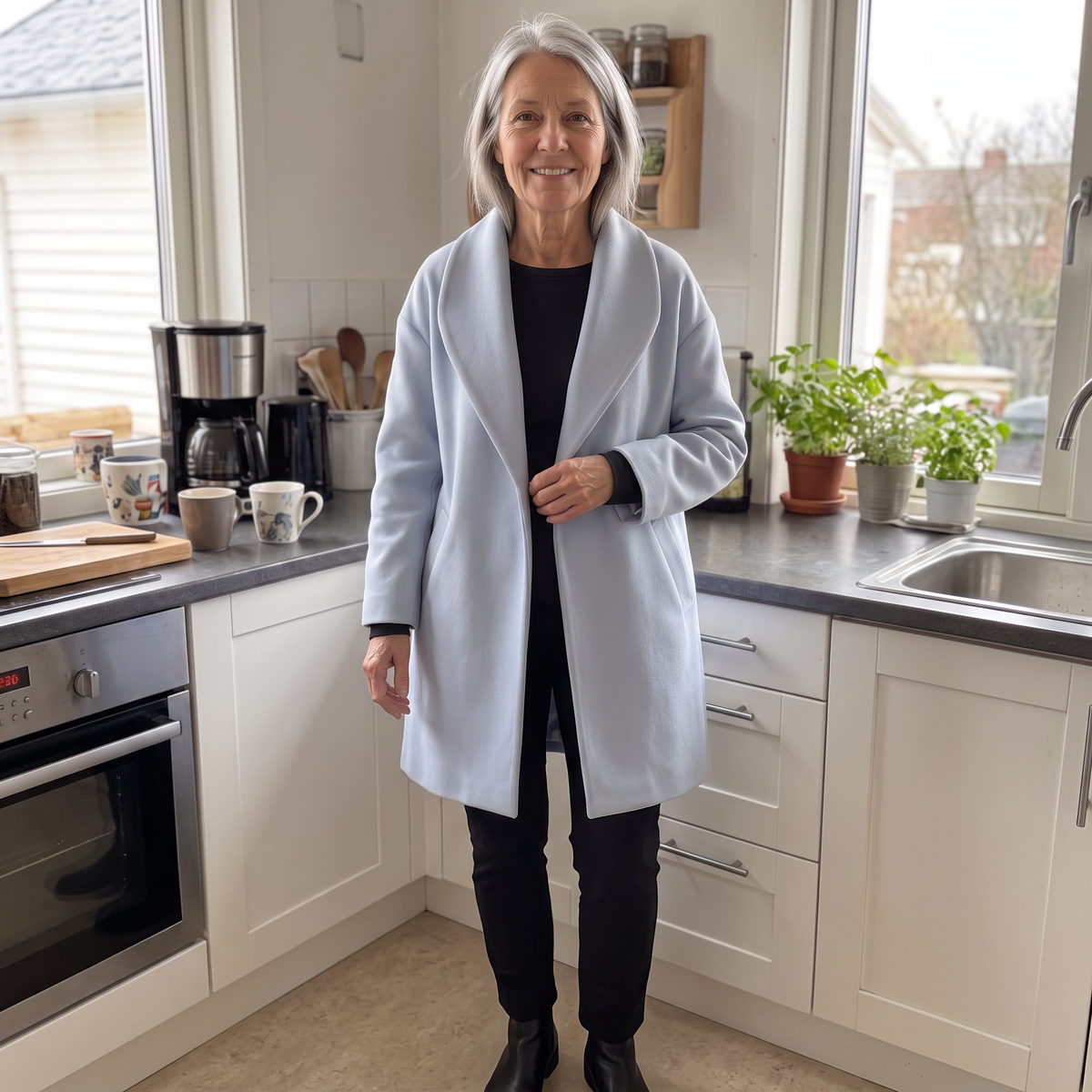 DRAPED LAPEL LONGLINE COAT