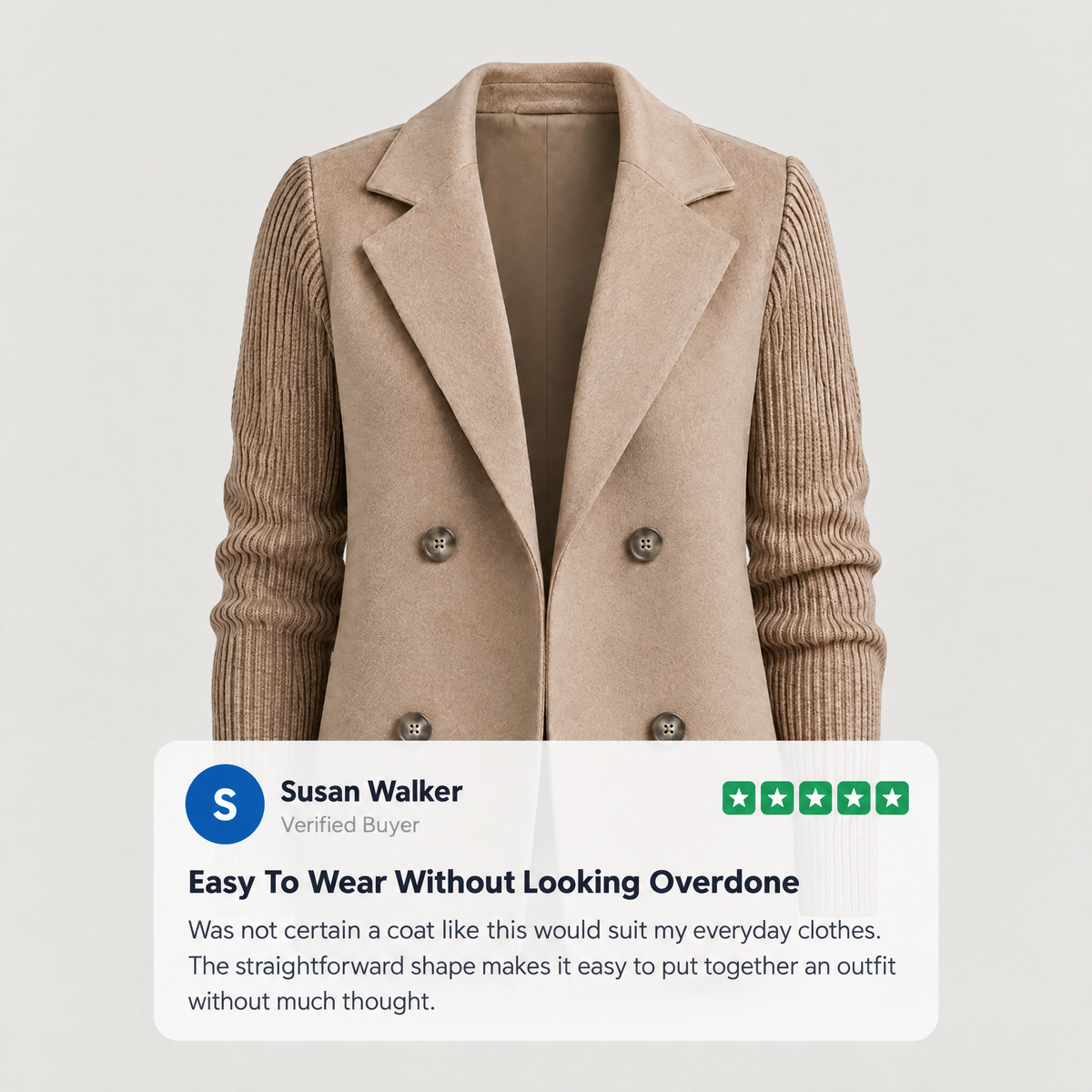 KNIT SLEEVE DOUBLE BREASTED BLAZER