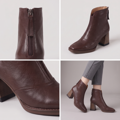 FRONT ZIP BLOCK HEEL BOOTS