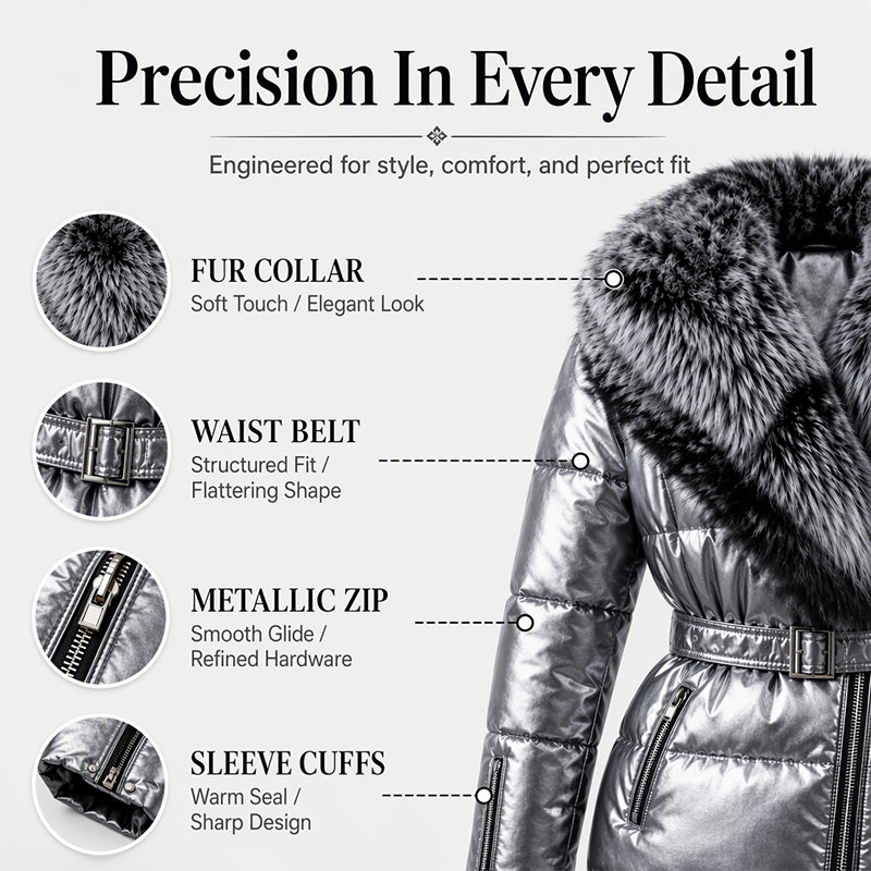 METALLIC FUR COLLAR PUFFER JACKET