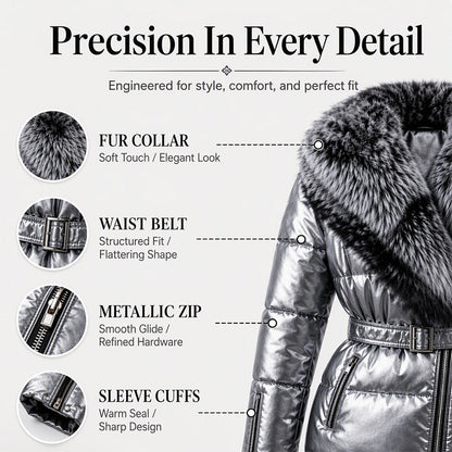 METALLIC FUR COLLAR PUFFER JACKET