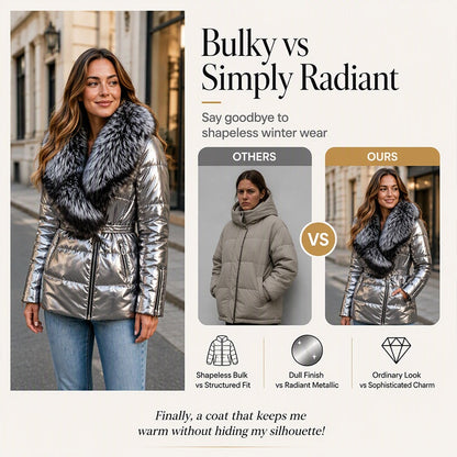 METALLIC FUR COLLAR PUFFER JACKET