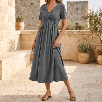 MARABELLE CROSSOVER POCKET MIDI DRESS