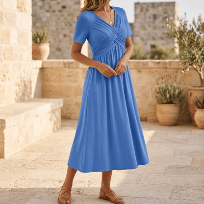 MARABELLE CROSSOVER POCKET MIDI DRESS