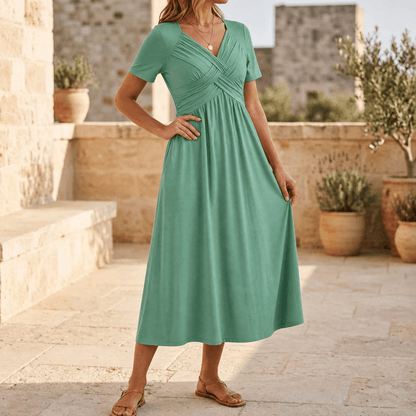 MARABELLE CROSSOVER POCKET MIDI DRESS